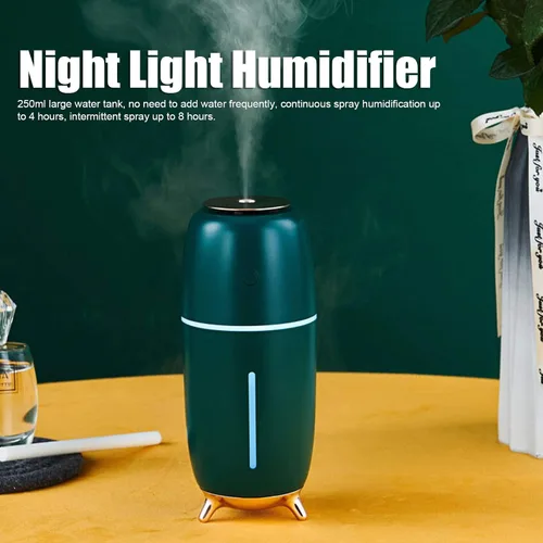 Vista 2 de Humidificador pequeño, mini humidificador portátil con luz nocturna, humidificador de escritorio personal USB, pequeño humidificador de niebla fría