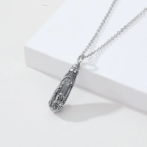 Vista 123 de Collar con colgante de urna de cenizas de cremación y árbol de la vida para mujer, plata de ley US1