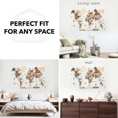 Vista 6 de Enjoy The Wood Mapa del Mundo de Madera 3D Arte de Pared Decoración de Pared Grande - Mapa de Viajes del Mundo - Idea de Regalo para Cualquier
