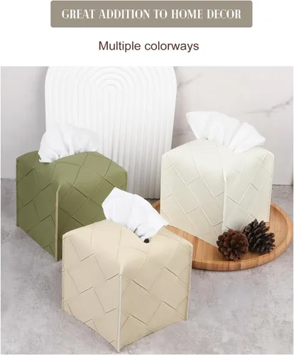 Vista 7 de Funda para Caja de Pañuelos de Cuero PU Cuadrada Soporte Organizador de Pañuelos Faciales Dispensador para Baño, Dormitorio, Encimera de Tocador