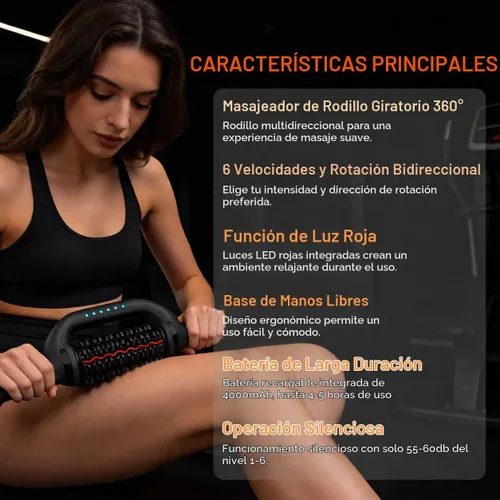 Vista 2 de Masajeador eléctrico con luz roja, rodillo de masaje de percusión de mano Negro