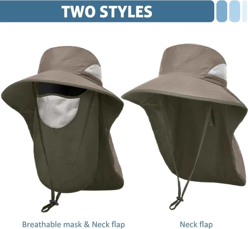 Vista 2 de LCZTN - Sombrero de protección solar de ala ancha, sombrero de pesca con solapa para cara y cuello, protección UPF 50+