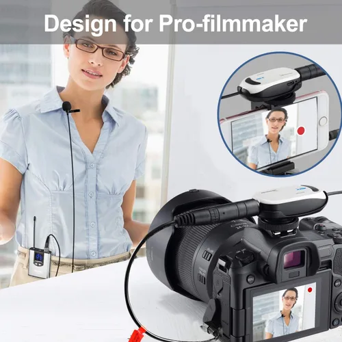 Vista 8 de Alvoxcon Sistema de Micrófono Inalámbrico de Diadema Lavalier Sistema de Micrófono Inalámbrico de Solapa Ideal para iPhone, Cámara DSLR, Altavoz PA
