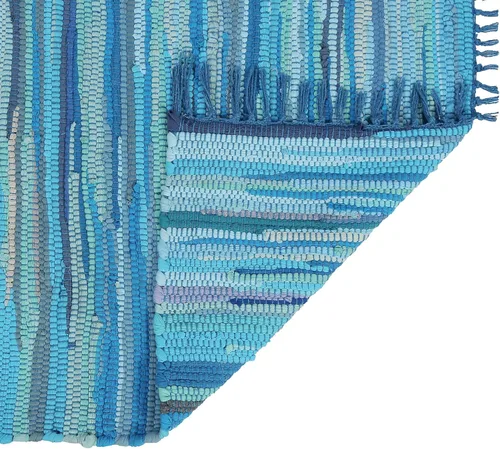 Vista 4 de Alfombra de trapo de algodón de 24 x 36 pulgadas, alfombra Chindi multicolor, tejida a mano, lavable y reversible para sala de estar, cocina Agua