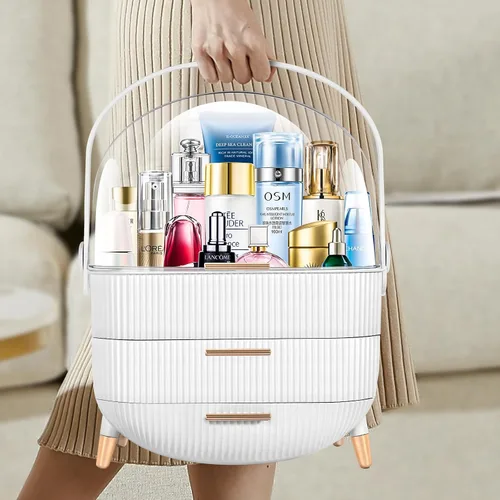 Vista 5 de Organizador de maquillaje para vanidad Organizador de cuidado de la piel para tocador de encimera de baño, vitrina cosmética caja de almacenamiento