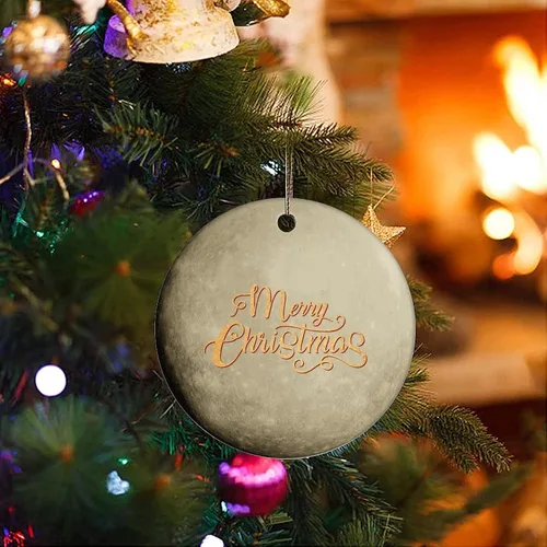 Vista 3 de Adorno de Navidad de cerámica impreso de dos caras del universo y los planetas, novedad para familiares, amigos, niños, colgantes cósmicos