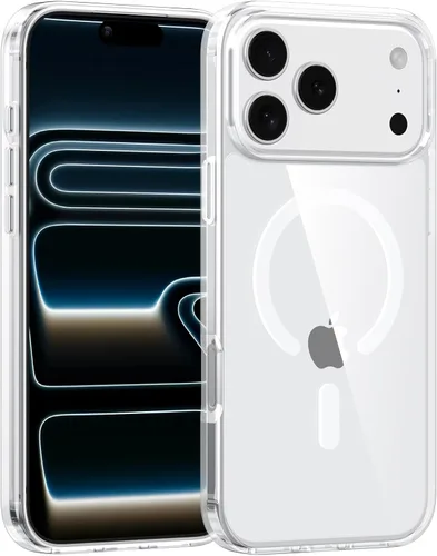 Vista 29 de Funda magnética para iPhone 13, compatible con MagSafe, protección de grado militar, parte trasera dura transparente y marco de TPU suave, funda