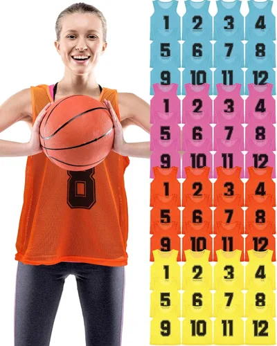 Vista 10 de Suhine 48 Piezas Petos para Deportes Doble Fútbol Petos de Entrenamiento Chalecos de Scrimmage de Malla Baloncesto Equipo Práctica Camiseta
