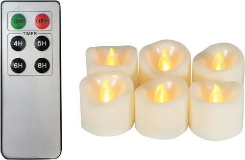 Vista 11 de Velas pequeñas de luz led, efecto de llama parpadeante, con pilas y control remoto. Luces decorativas para bautismo, bodas, fiestas, regalos. 6