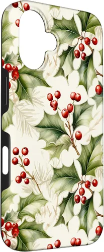 Vista 3 de Lindo diseño de bayas de acebo y hojas de Navidad para el caso de Navidad para iPhone 16