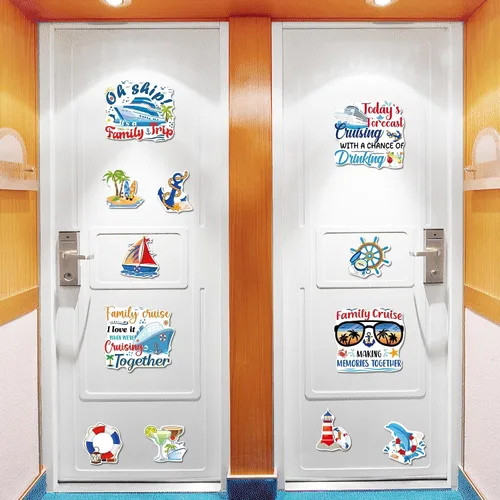 Vista 4 de Decoraciones magnéticas para puerta de crucero, 12 piezas de imanes náuticos tropicales familiares para crucero, divertidos letreros magnéticos