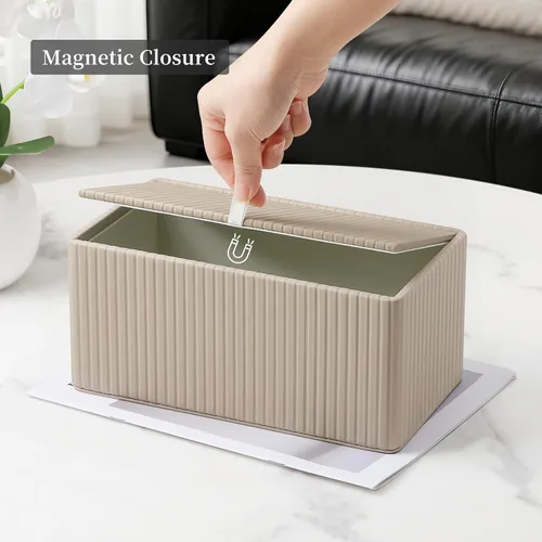 Vista 4 de Funda de Caja de Pañuelos de Cuero PU para Caja de 120 (3 Capas)/160 (2 Capas) Pañuelos, Soporte de Caja de Pañuelos Rectangular para Baño Rayas