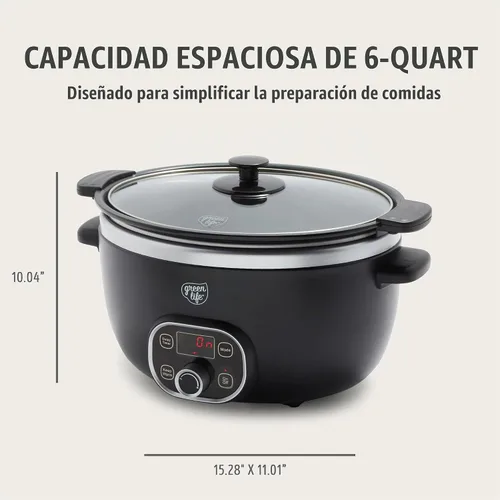 Vista 2 de GreenLife Olla de cocción lenta de 6QT, olla de cerámica antiadherente no tóxica sin PFAS, recipiente interior extraíble, programable, apta
