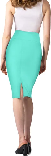 Vista 6 de Hybrid & Company Falda de tubo elástica de nailon para mujer, cintura alta, hecha en los Estados Unidos por debajo de la rodilla