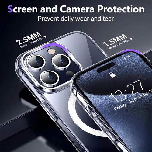 Vista 5 de Funda transparente diseñada para iPhone 15 Pro Max, compatible con MagSafe, antiamarilleo, protección contra caídas de grado militar, delgada, a