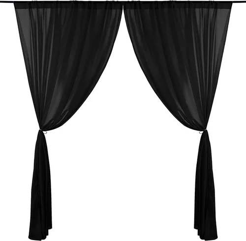 Vista 4 de AK-Trading - Paneles de cortinas de gasa para eventos de boda y decoración, cortinas de telón de fondo (115 x 120 pulgadas, negro)