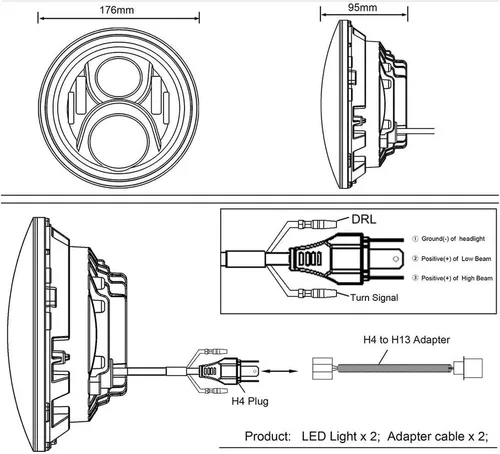 Vista 5 de Par 7 pulgadas LED faros con blanco halo anillo ángel ojos+ámbar señal de giro halo para Jeep Wrangler JK TJ CJ Hummer H1 H2 Miata