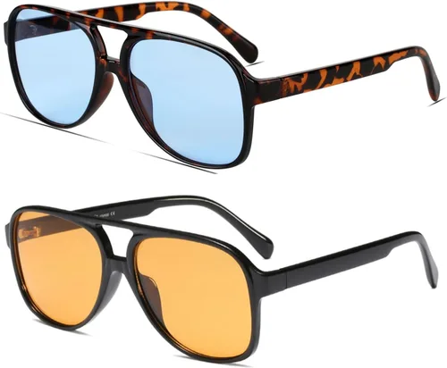 Vista 17 de Freckles Mark Lentes de sol clásicos estilo retro de los años 70 para mujeres y hombres, montura estilo aviador, cuadrada, grande y de moda