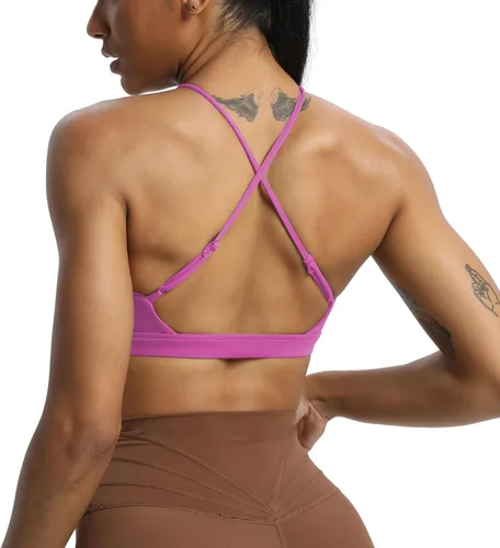 Vista 4 de Aoxjox Brasier deportivo de entrenamiento para mujer, Jamie Deep V Fitness sin espalda acolchado para entrenamiento, gimnasio, yoga