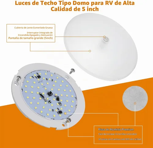 Vista 2 de RVZONE Luces Interiores para RV, Luz LED de Techo Tipo Disco de 5 Pulgadas para RV Regulable de 12 Voltios, Luces LED de 12V Tipo Disco para RV
