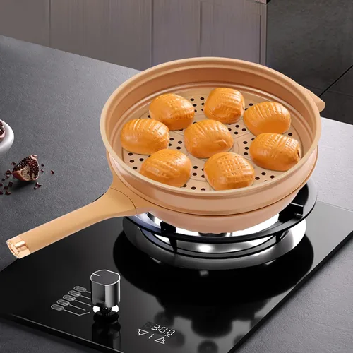 Vista 2 de Olla a presión multifuncional de arcilla antiadherente con cesta de vapor, sartén de cocina casera para freír, cocinar al vapor, guisar y freír