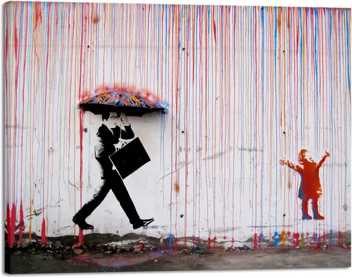 Vista 9 de Wieco Art Banksy Lluvia o Graffiti Colorido Callejero Famoso Pinturas en Lienzo Arte de Pared Moderno Inspirador Imágenes de Amor en Gris Impresión