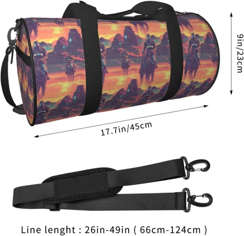 Vista 2 de Large Duffle Bag for Travel - Cyber Retro Western Cowboy Print Gym Bag for Women Men, Travel Foldable Bags for Women Men with Zippered Multiple