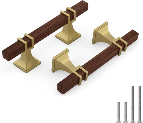 Vista 42 de Haliwu Paquete de 5 tiradores de gabinete con barra en T negra y dorada de 3 pulgadas, tiradores de puerta para armarios de cocina, manijas de zinc