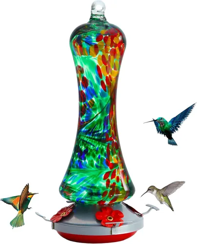 Vista 11 de Comedero de vidrio para colibríes para exteriores: regalo de colibríes naranjas para colgar en ventana para mujeres, foso de hormigas incluido, base