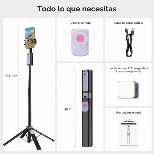 Vista 8 de Funme Trípode de seguimiento facial automático para iPhone, trípode de 59 pulgadas con control remoto, rotación de 360 grados que sigue tu