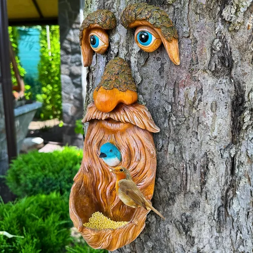Vista 5 de Mood Lab Decoración de Caras de Árbol para Exteriores - Comedero para Pájaros del Hombre Viejo - Decoración de Jardín Tree Hugger - Estatuas de Arte