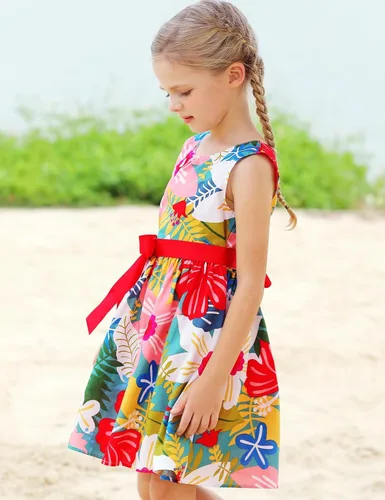 Vista 180 de Vestido de verano para niña, de algodón, con diseño floral