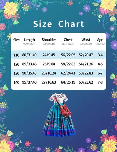 Vista 7 de Ainvliya Encanto Dress for Girls, Mirabel Isabella Encanto Costume, Christmas Cosplay Princess Dress Up With Bags Earrings
