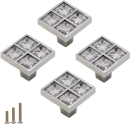 Vista 10 de Paquete de 4 Pomos Tiradores Cuadrados Extra Grandes de Cristal con Strass para Gabinetes Manijas, Pomos Brillantes de Cristal Tipo Diamante