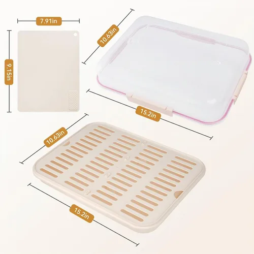 Vista 6 de Recipiente de almacenamiento de alimentos con tapa para tabla de cortar, bandeja de aperitivos con compartimento para bolsa de hielo y divisor Crema