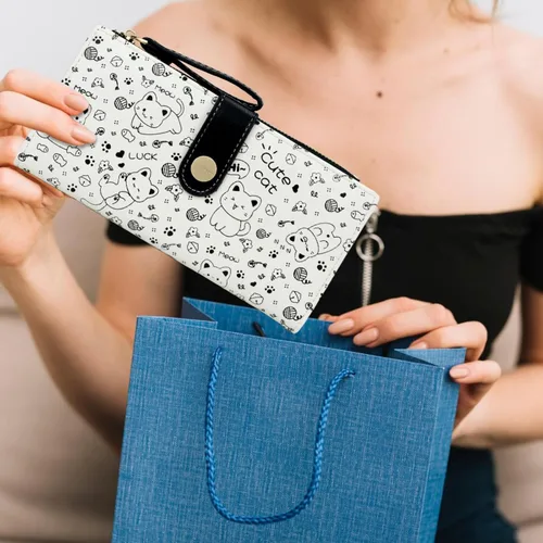 Vista 2 de Farcauo Billetera para mujer, billetera delgada para mujer, linda cartera delgada Kawaii con flores para mujer, tarjetero para mujer, Cartera