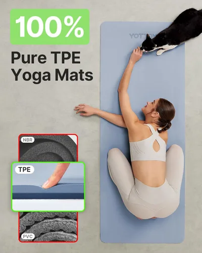 Vista 3 de Esterilla de yoga, esterilla de ejercicios antideslizante de TPE (1/4 pulgada) para pilates, fitness y entrenamientos a pie descalzo, esterilla