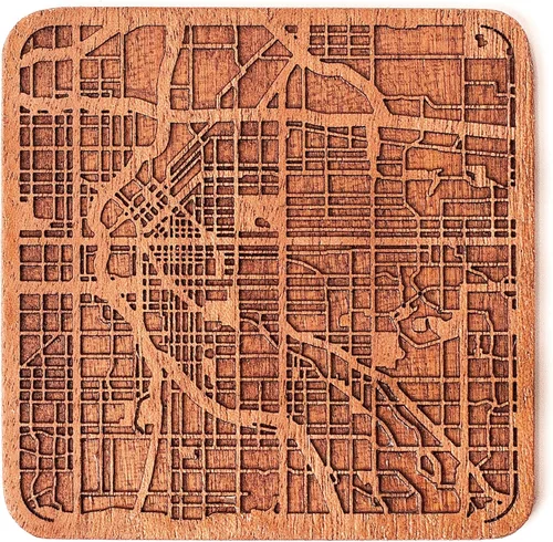 Vista 69 de Posavasos Amsterdam Map by O3 Design Studio, 1 pieza, posavasos de madera Sapele con mapa de la ciudad, hecho a mano, varias ciudades opcionales