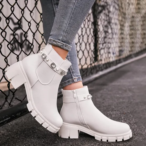 Vista 6 de TINSTREE Botines para mujer tacón bajo con cremallera gruesa estilo Chelsea