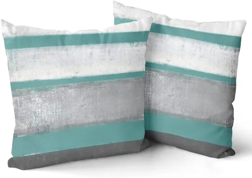 Vista 2 de Fundas de almohada Aqua 16x16 Set de 2 Verde Claro Gris Moderno Arte Abstracto Rayado Cojines Decorativos de Granja Algodón Cuadrado Fundas