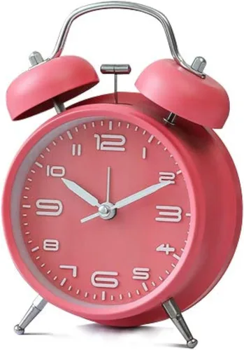 Vista 4 de Reloj despertador de campana doble de 4 pulgadas con retroiluminación, silencioso sin tictac, funciona con pilas, despertador de despertador alto