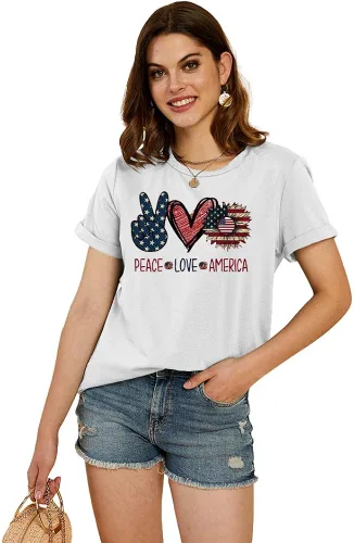 Vista 2 de Cicy Bell Camisetas de verano con estampado de corazón para mujer, estilo casual, manga corta, cuello redondo