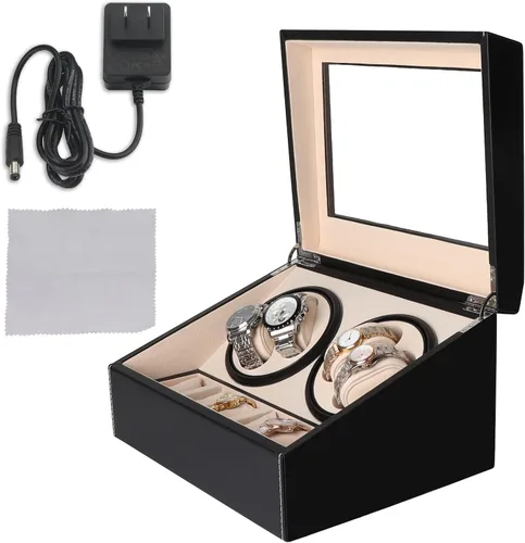 Vista 7 de Caja de exhibición automática de bobinador de reloj, 4 + 6 cajas de reloj giratorias automáticas con 4 motores silenciosos y 6 almohadas de reloj