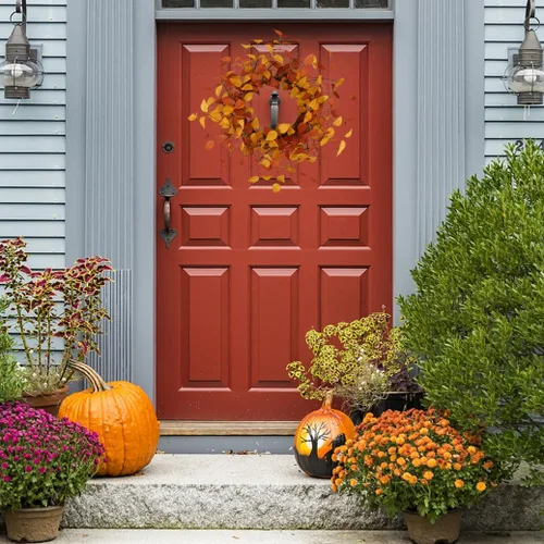 Vista 4 de Coronas de otoño para puerta delantera, corona de eucalipto de otoño, corona de otoño para puerta delantera, interior y exterior, casa de campo