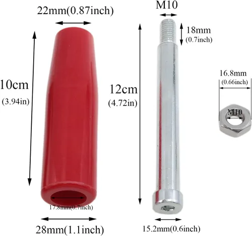Vista 3 de 1 Uds. M10 roscado mango giratorio roscado rojo mango de mano manivela rueda de mano con tuercas para reparación de muebles, tornos, accesorios