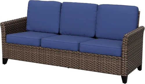 Vista 8 de Sofá de mimbre para patio, sofá de muebles de exterior Marrón/Azul