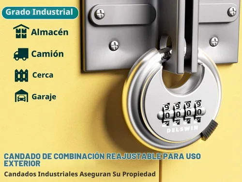 Vista 5 de DELSWIN - Candado de combinación de 4 dígitos con grillete de acero endurecido, candado de combinación para cobertizos, casillero de gimnasio, área