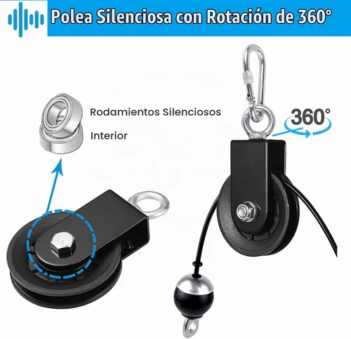 Vista 2 de SERTT Sistema de polea de gimnasio, rueda de polea giratoria de fitness con mosquetón de correa para colgar, bloque de polea giratorio para 1 unidad.