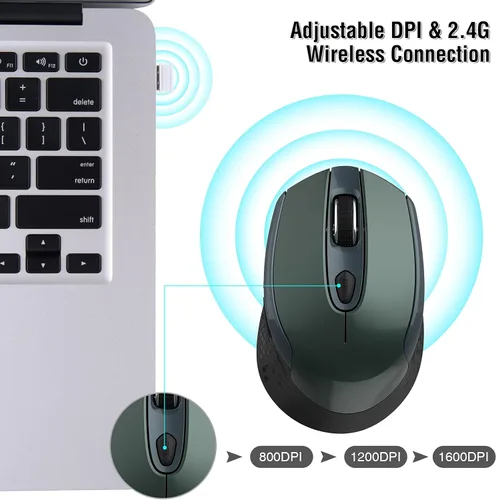 Vista 2 de Ratón inalámbrico inalámbrico silencioso de 2.4 G, 6 botones, 3 niveles de DPI para laptop, escritorio, MacBook, PC