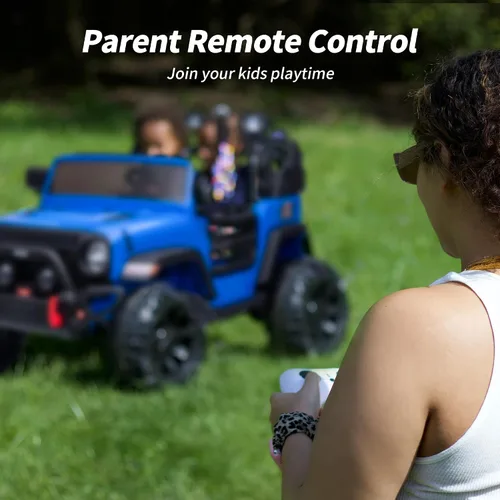 Vista 4 de Hikiddo Coche eléctrico de 2 plazas para niños, juguete eléctrico de 12 V para niños de 4 a 8 años con control remoto, capacidad de 150 libras, Azul